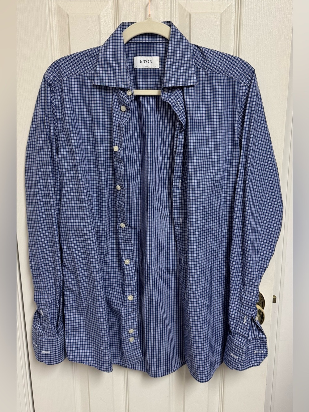 Eton Men's Navy & Light Blue Micro-Check Dress Shirt